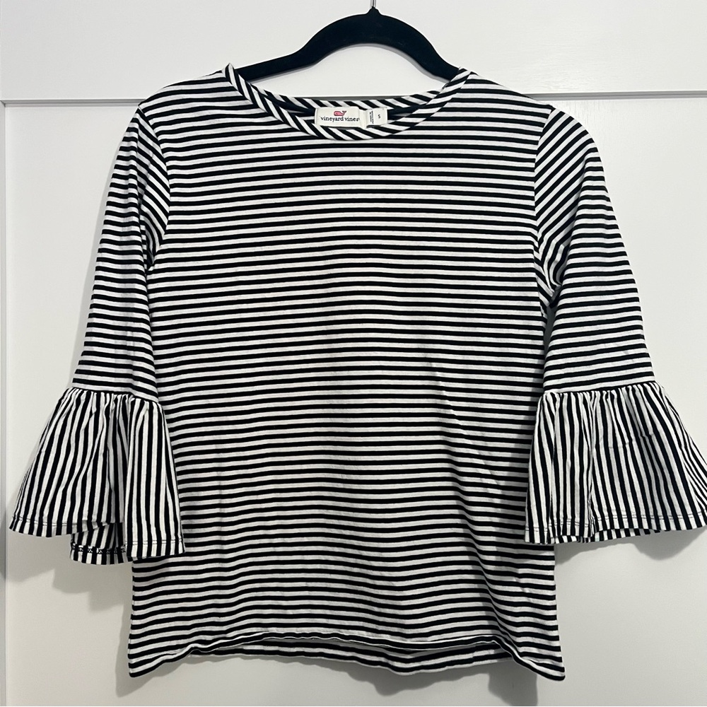 Vineyard Vines Nautical Flare Sleeve Black/White Stripped 3/4 Women’s SM Shirt